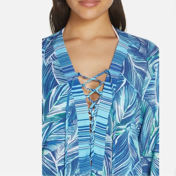 LA BLANCA Sketched Leaves Long Sleeve Tunic Swim Cover-Up Large NO FOR SALE - Picture 13 of 13